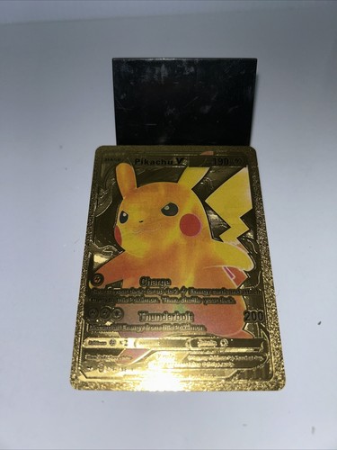 Pikachu V Charge Thunderbolt Metal Lámina Dorada Pokémon Pantalla de Tarjetas Fan Art HP190 - Imagen 4 de 7