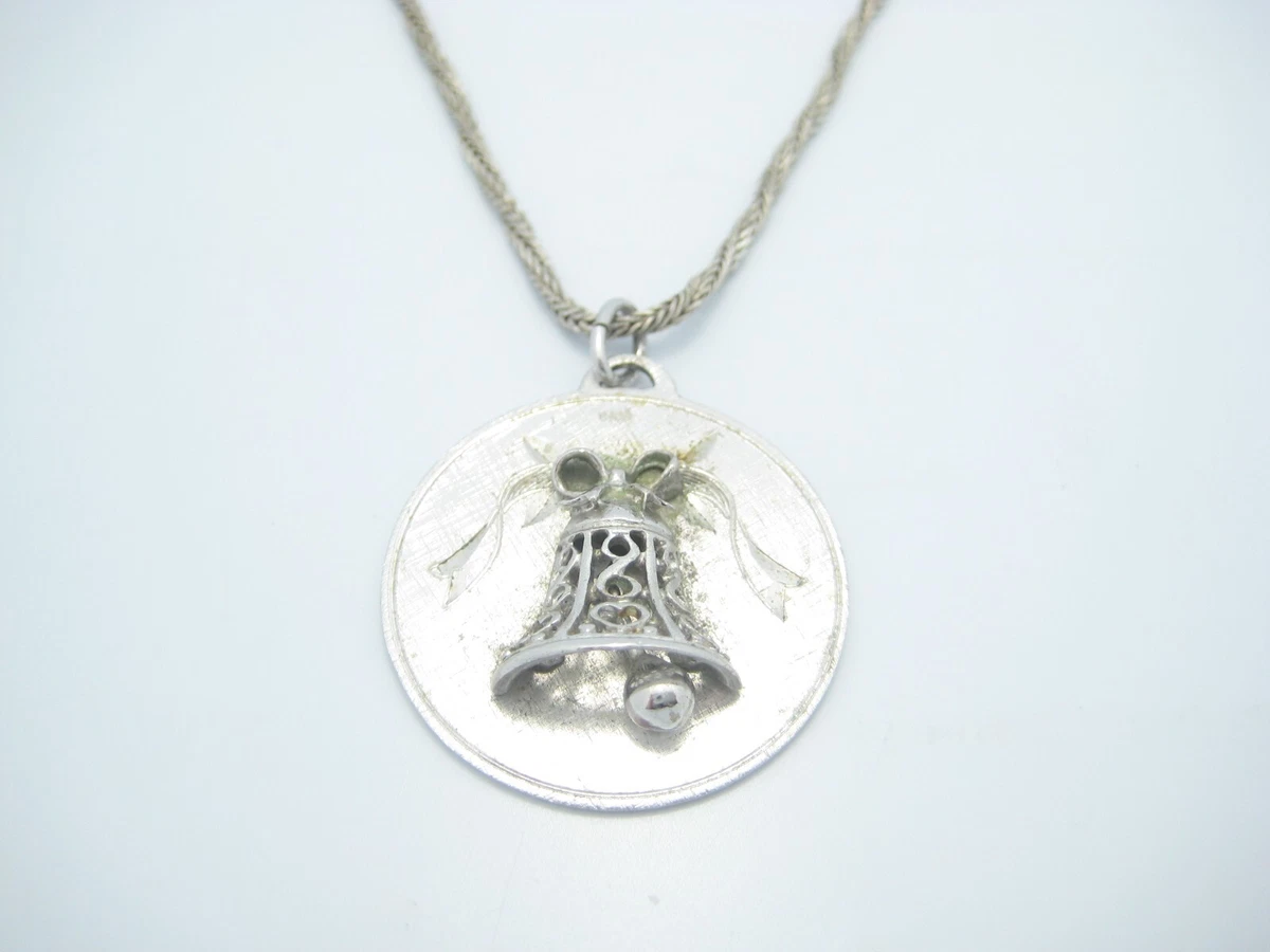 Sterling Silver Wedding Bells Round Charm Chain Link Necklace 16