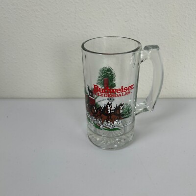 Budweiser Beer Stein Mug Vintage Glass Clydesdales Horses Christmas 1991