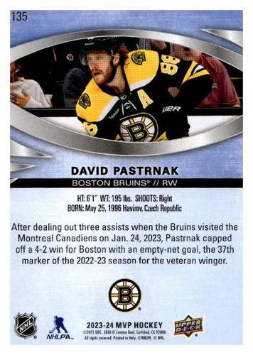 2023-24 Upper Deck MVP David Pastrnak #135 - Picture 2 of 2