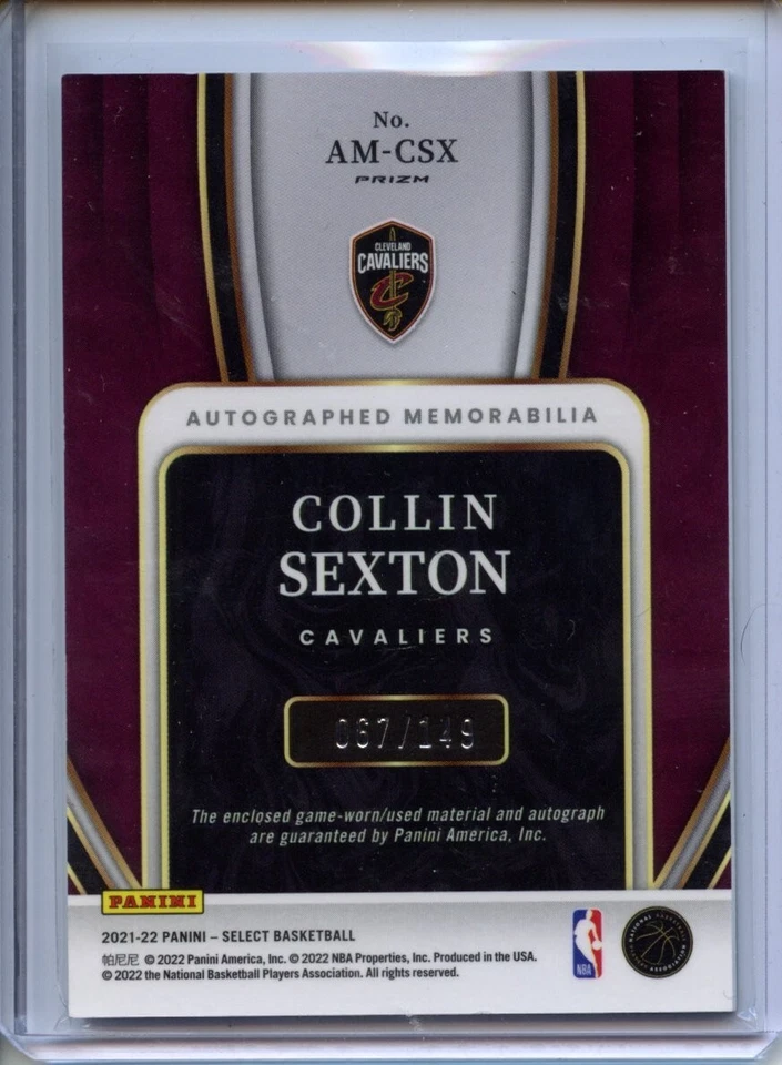 Panini Select Collin Sexton Rookie Patch AUTO /249  - Изображение 2 из 2