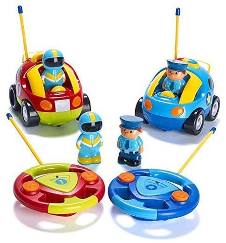 2 Pack Cartoon Remote Control Cars - Police Car and Race Race Car/Police Car