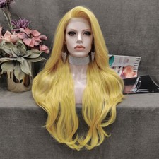 Light Yellow Wig Long Wavy Synthetic Lace Front Wig for Women Glueless Heat Safe
