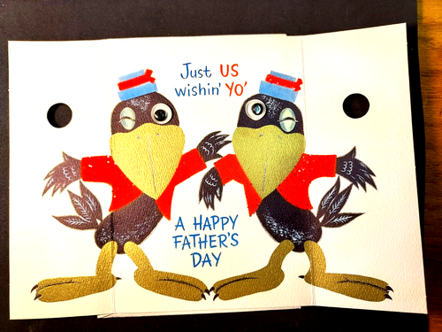 Biglietto di auguri vintage Hallmark chi esce con gazza cartone animato festa del papà Googly Eyes - Foto 1 di 2