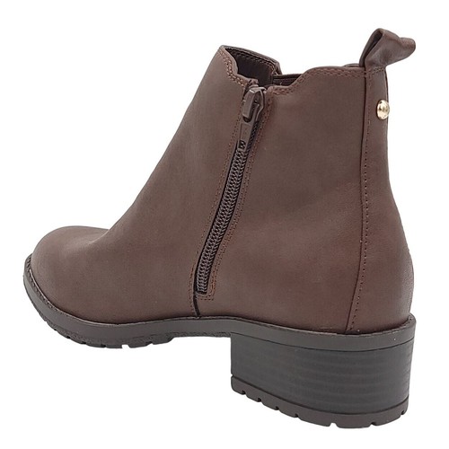 Style & Co Womens GLADYY Ankle Bootie Inside Zip Elastic Gore Brown Stacked NIB - Picture 2 of 3