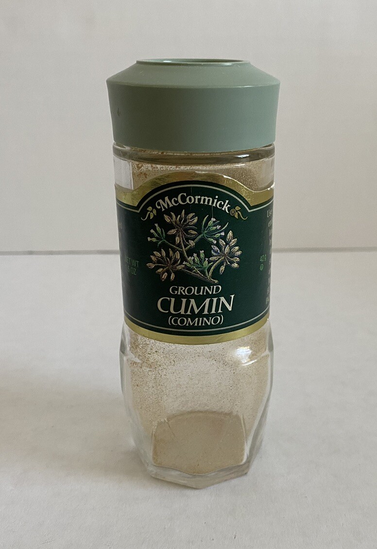 McCormick Spice CUMIN Empty Jar Clear Glass Bottle Sage Green Lid