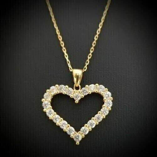 2Ct Round Cut Lab-Created Moissanite Heart Women Pendant 14k Yellow Gold Plated - Picture 5 of 5