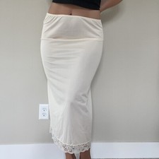 VTG JC Penney White Nylon Lace Slip Skirt Lingerie Sz Large