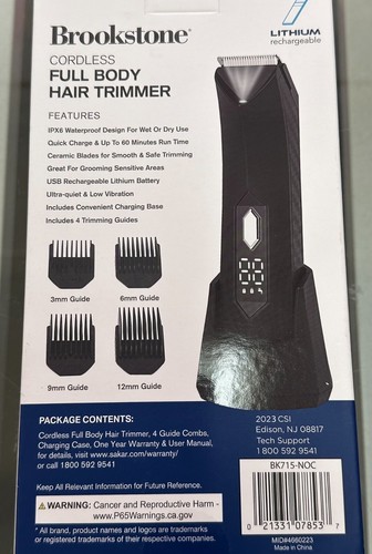 BROOKSTONE Lithium Rechargeable Cordless IPX6 WET/DRY FULL BODY HAIR TRIMMER - Picture 3 of 4