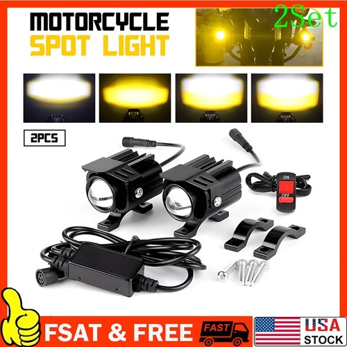 LED Spot Lights Auxiliary Motorcycle Headlight Driving Fog Lamp Amber+White 2Set