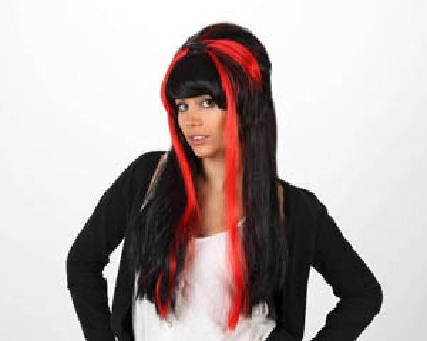 Peluca de bruja con araña disfraz halloween mechas rojas