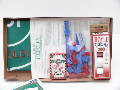 Tripoley Original Edition Cadaco 1997 Michigan Rummy Hearts + 100 Hoyle Chips! - Picture 3 of 12