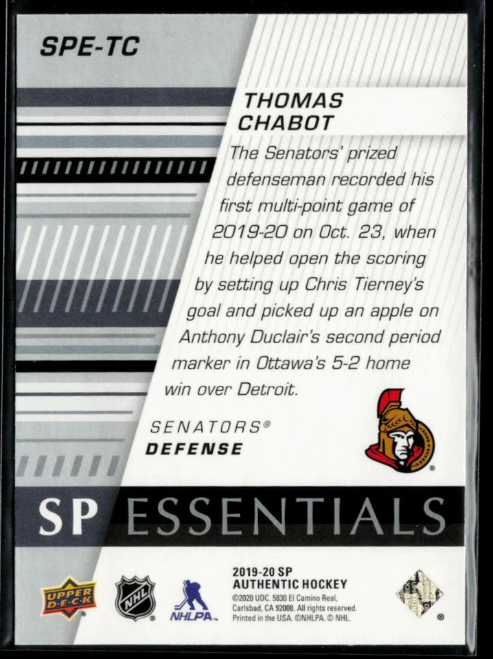 2019-20 SP Authentic SP ESsentials #SPE-TC Thomas Chabot - Image 2 of 2