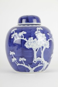 Antique Chinese large jar prunus blue and white porcelain 20th century