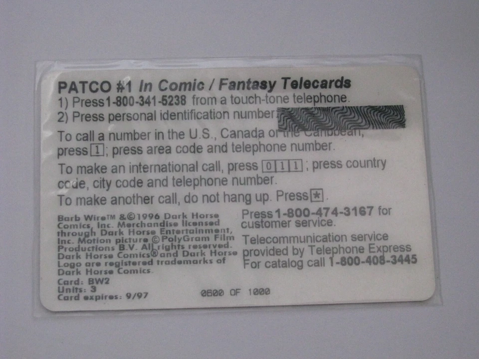 Pamela Anderson Rare L/E #500/1000 Promo PhoneCard Comic Telecards  - Image 2 of 2