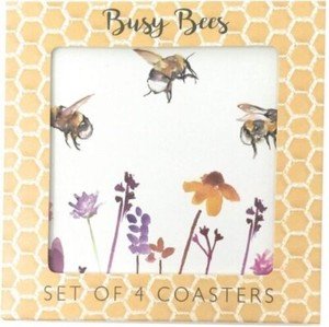 Set of 4 Colourful Busy Bees & Flowers Design Tea Coffee Cup Table Coasters