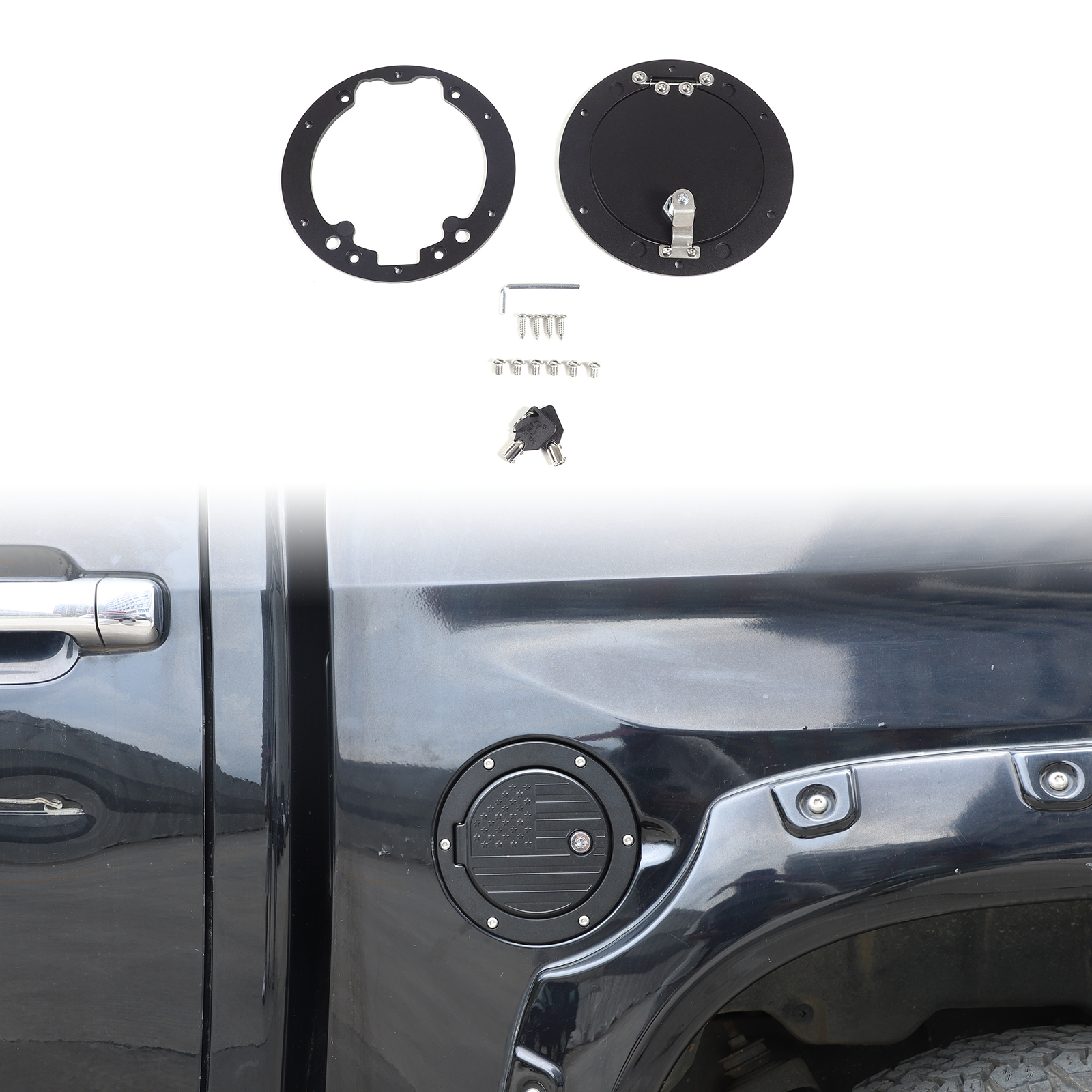 US Flag Alloy Fuel Gas Cap Door Tank Lock Cover For Toyota Tundra 2007-2021