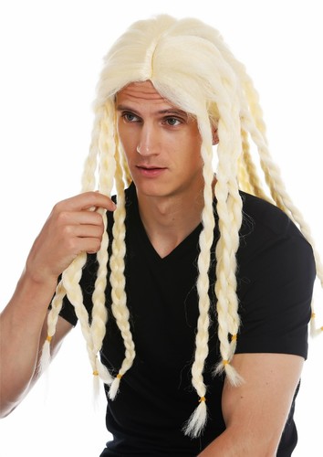 Perücke Karneval Halloween Herren Damen lang gelochten Zöpfe blond Wikinger - Bild 3 von 6