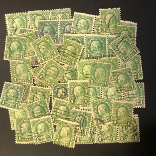 Postage Stamps For Crafting: 1920s 1c Benjamin Franklin; Green; 50 Pieces