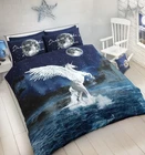 White Star Unicorn Duvet Set Quilt Cover W/Pillowcase Cotton Rich Bedding Blue