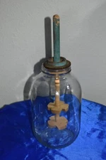 Vintage Clear   1 gallon jar & wooden primitive handmade butter paddle EUC