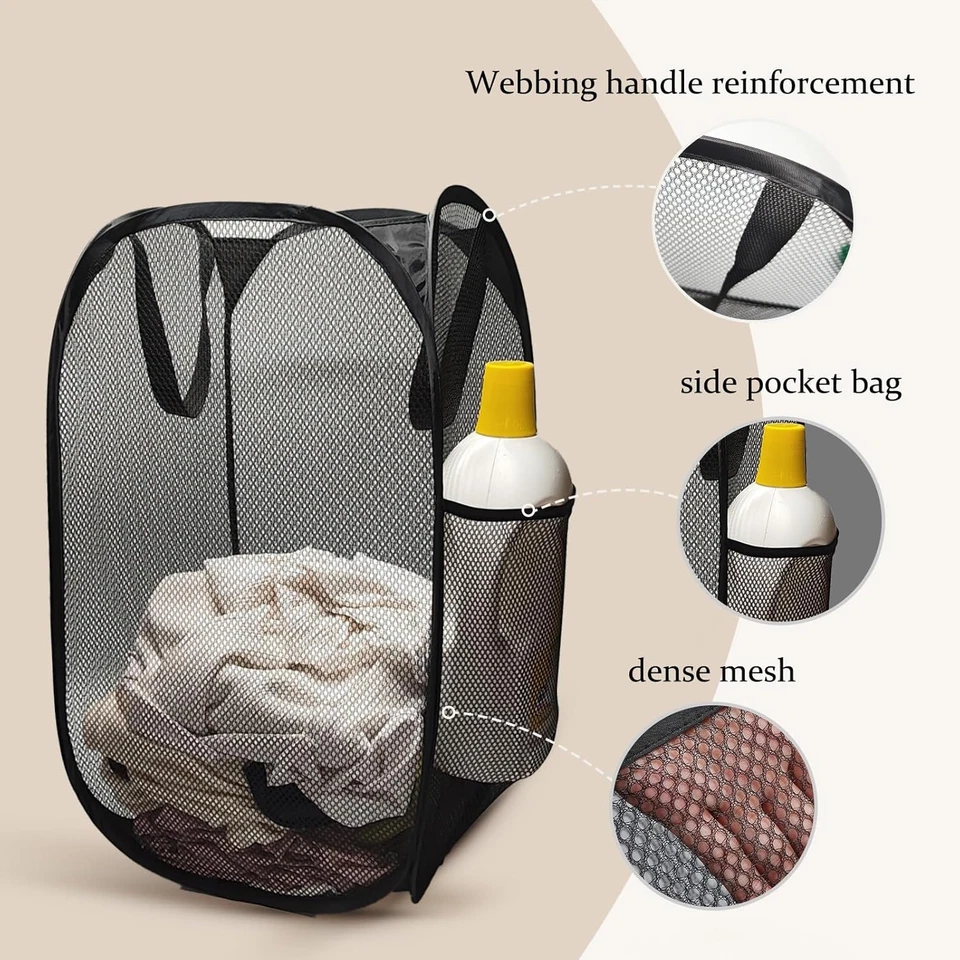 Cesta de lavandería plegable de malla emergente - Cesta de lavandería portátil plegable 75L Foto 4 de 4