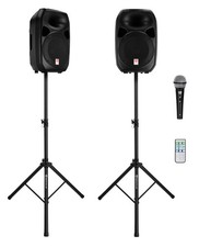 Rockville RPG122K Dual 12" Powered Speakers, Bluetooth+Mic+Speaker Stands+Cables