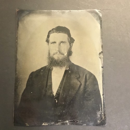 Antique Tintype Circa 1860s Handsome Young Man In Suit, Whole Plate