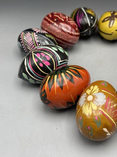 Vintage Holz Pysanky Ostereier handbemalt Designs Volkskunst Jungfrau Maria - Bild 8 von 14