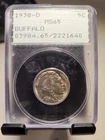 1938-D Buffalo Nickel MS65 in a PCGS Rattler Holder