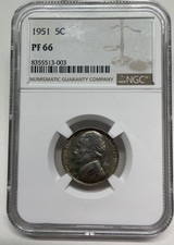 1951 Jefferson Nickel 5c NGC PF66 Proof Low Mintage 57,500 US Coin