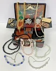 Vintage Costume Jewelry Lot In Japan Lacquered Box Necklaces Pins Brooches