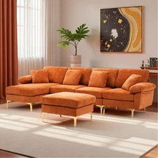 114" Convertible U-Shaped Sectional Velvet Sofa Set 4 Seat Couch w/Chaise Lounge