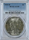 1934-D PEACE Silver Dollar AU55 PCGS Graded $1 Coin 7376