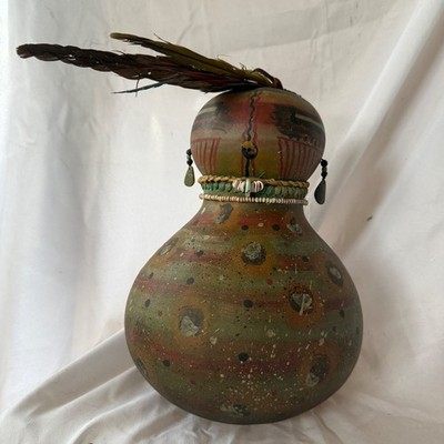 Vintage Native American Painted Gourd Figures  Robert Rivera 1990 Signed