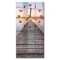 Glas-Wanduhr Aus GehäRtetem Glas Glasuhr Holzsteg Schwarze Zeiger 30X60 Cm