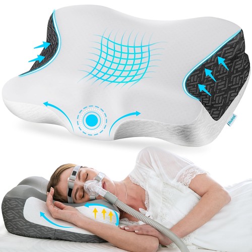 Cervical Neck Pillow for Neck Pain Relief, CPAP Pillow for Side, Back & Stoma...