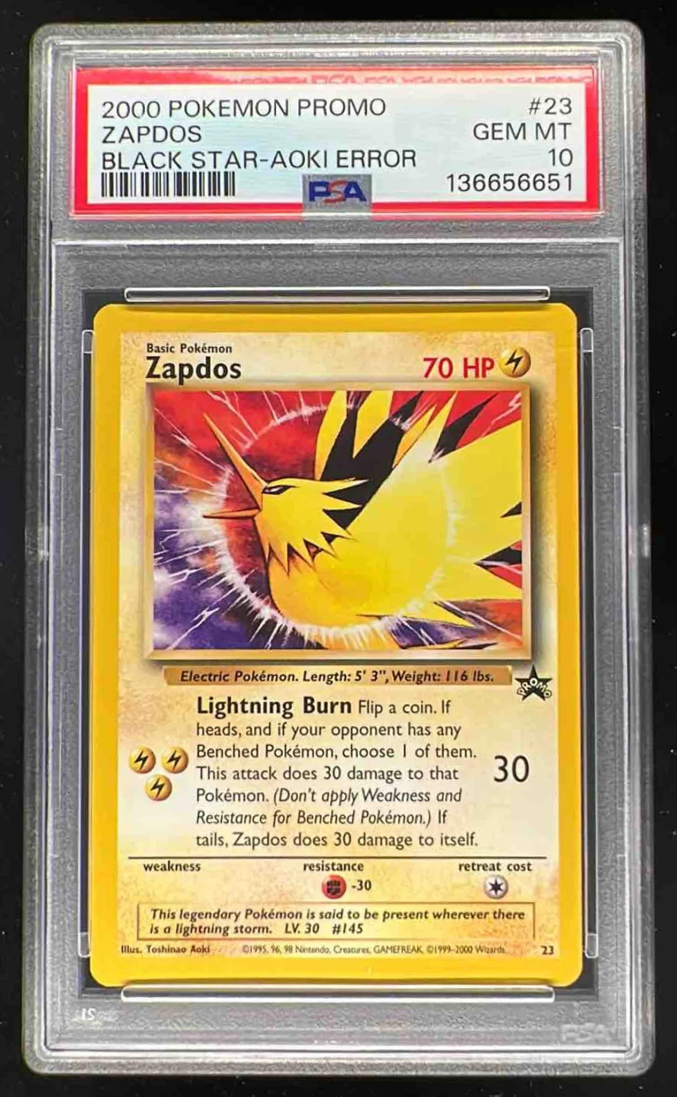 2000 Pokemon Promo Black Star Aoki Error #23 Zapdos PSA 10