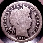 1911 BARBER SILVER DIME 10C