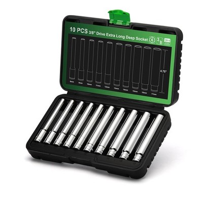 TecoTek 10PCS 3/8-Inch Drive Extra Deep Metric Socket Set, 6 Point, 8mm to...