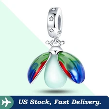 KUNSIR Sterling Silver Charm For Bracelet DIY Glow-in-the-Dark Ladybug Pendant