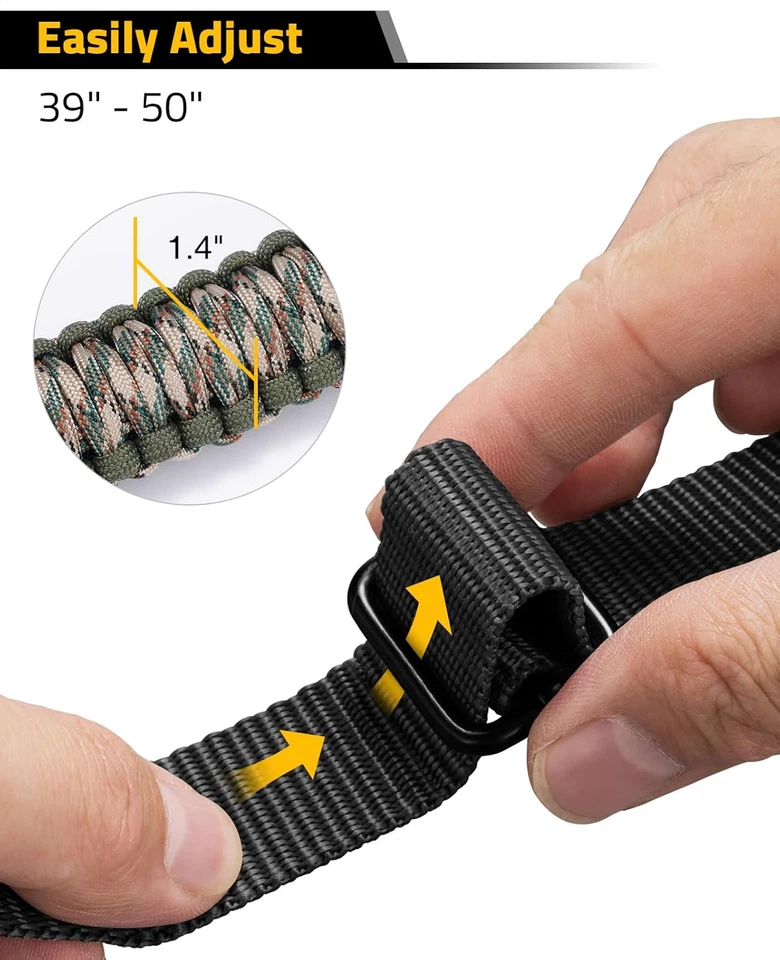 Eslinga para rifle 550 Paracord de 2 puntos con correa ajustable giratoria Tri Lock para Hunti Foto 3 de 4