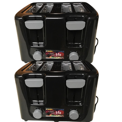 2 Pack Continental Electric 4 Slice Toaster CE-TT029 Black Cool Touch