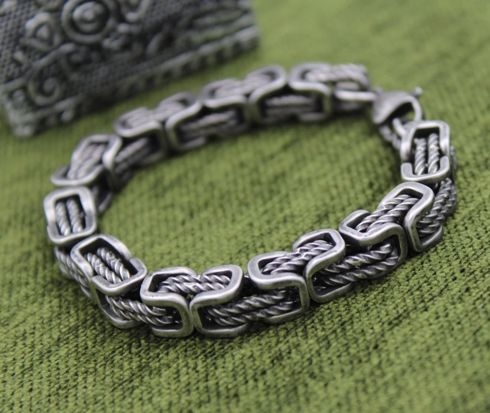 💪 Bracelet Homme Acier Inoxydable Argent Aspect Antique 21cm Vintage Chain B... - Photo 1/4