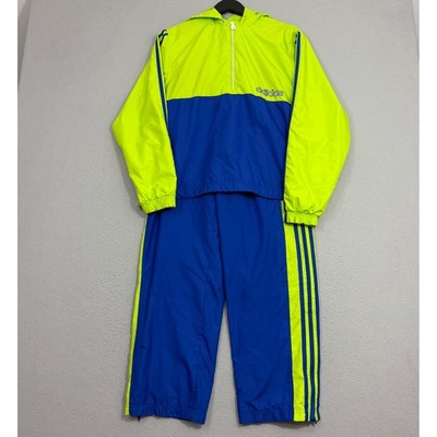 Adidas Tracksuit Small Blue Lime Green Half Zip Windbreaker Pants Set y2k 2001