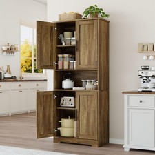 70" Kitchen Pantry Cabinet With 4 Doors Adjustable Shelves Wood Storage Cabinet