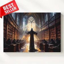 Rituals Ancient Knowledge Canvas Grand Dark Filled Towering Bookshelves Wall Art