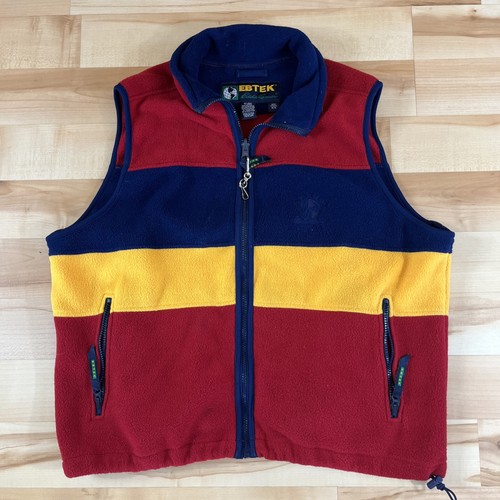 Vtg Eddie Bauer EBTEK Vest Men M Multicolor Red Full Zip Fleece 90s Made in USA - Picture 1 of 8