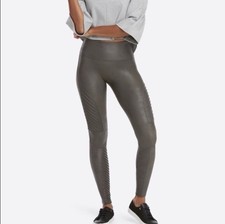 SPANX Gunmetal Faux Leather Moto Leggings Biker Punk Steampunk Grunge 20136R S