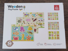 Toddler Wooden Peg Puzzles Set of 6 - Educational Toys Ages 3 Edu-Tree New NIB